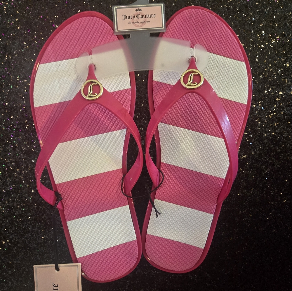 Juicy Couture Pink and White Sandals with Striped Design